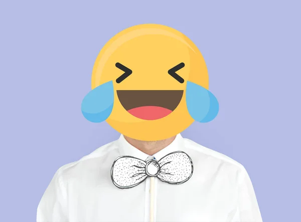 Lachendes Gesicht Emoji Porträt Auf Einem Mann — Stockfoto
