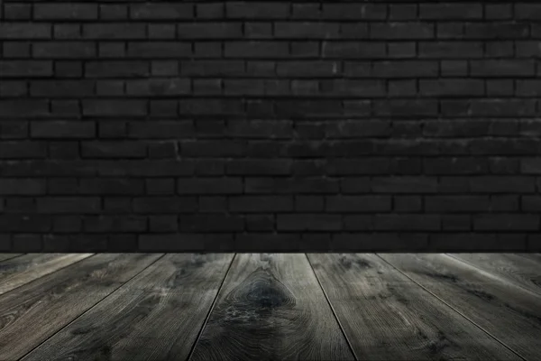 Tablón Rústico Madera Con Fondo Pared Ladrillo — Foto de Stock