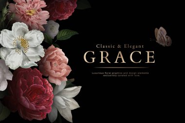 Floral grace rose themed banner vector clipart