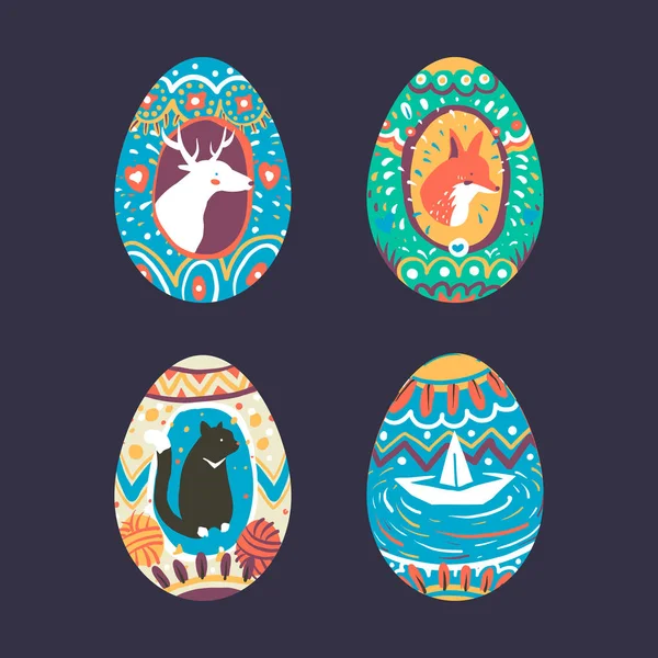Osterfest Bemalte Eier Sammlungsvektor — Stockvektor