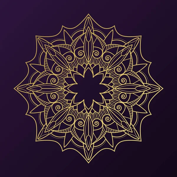 Geometrische Gouden Mandala Patroon Paarse Achtergrond — Stockvector