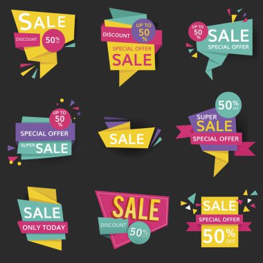Mağaza satışı ve tanıtım reklam rozetleri vektör seti