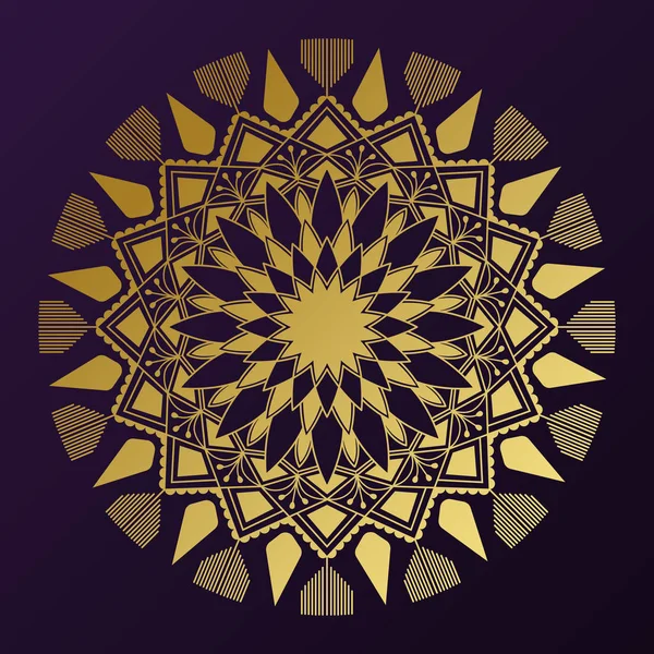 Geometrické Zlato Mandala Vzor Fialovém Pozadí — Stockový vektor