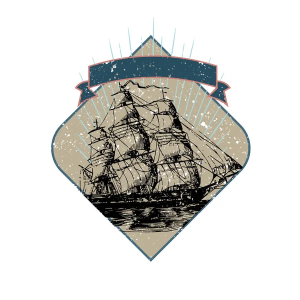 Vettore Distintivo Illustrazione Della Nave Vela — Vettoriale Stock