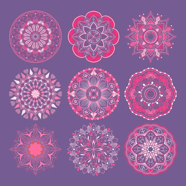 Pinkfarbene Mandala Muster Auf Lila Hintergrund — Stockvektor