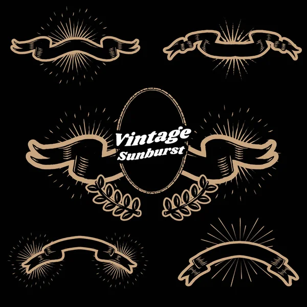 Stará Škola Vintage Sunburst Stuha Banner Vektory Kolekce — Stockový vektor
