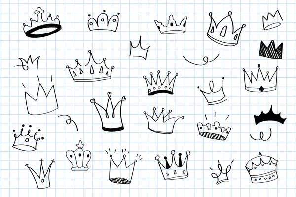 Várias Coroas Doodle Vetor Ilustração —  Vetores de Stock