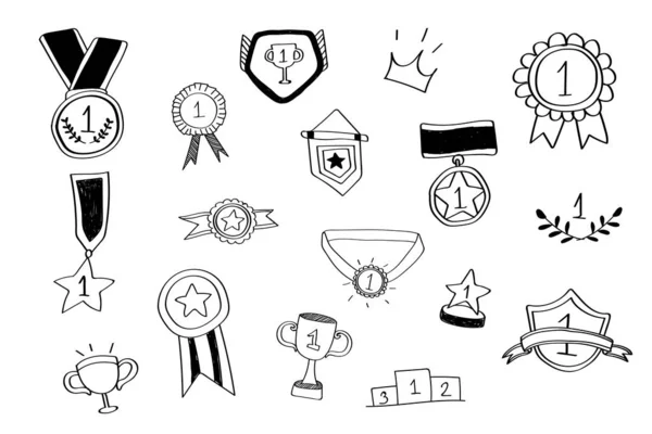 Première Place Gagnant Doodles Collection Vecteur — Image vectorielle
