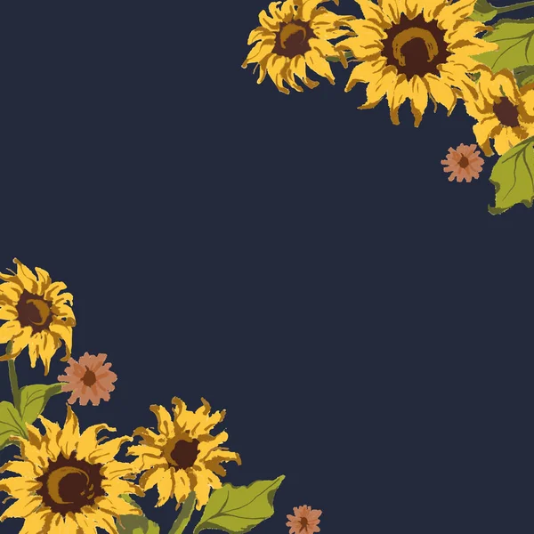 Sunflower Pattern Navy Blue Background — Stock Vector