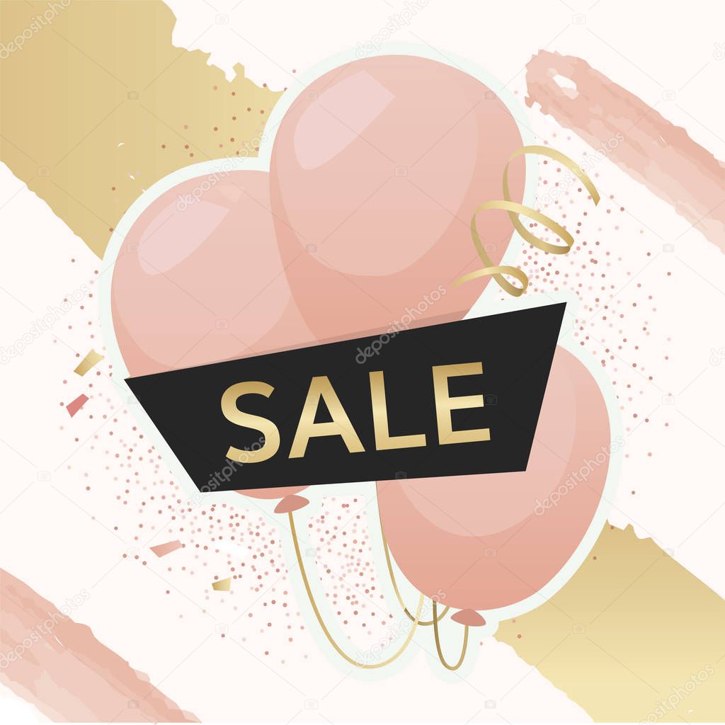Shop sale promotion advertisement on pink balloons vector