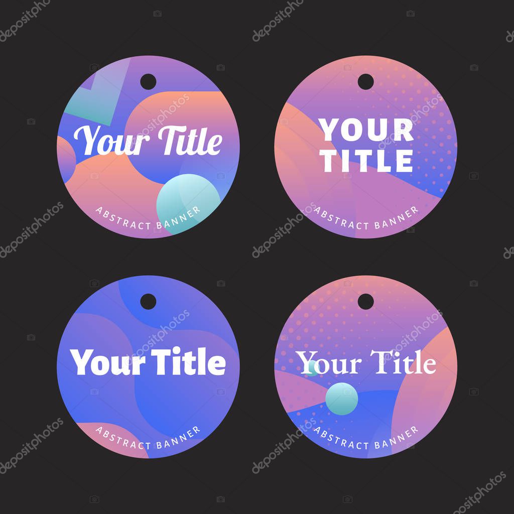 Bluish geometric abstract patterned round gift tag vectors collection