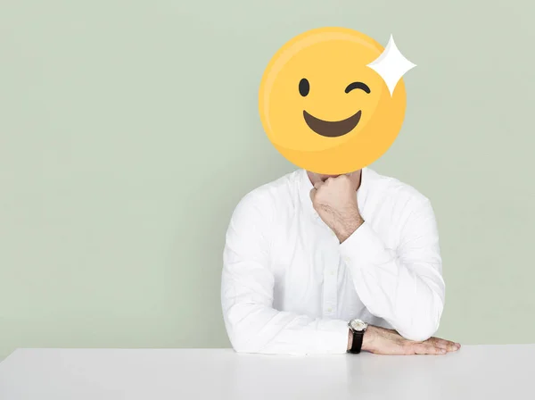Winking Face Emoji Portrait Man — 스톡 사진