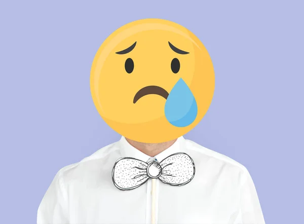 Trauriges Gesicht Emoji Porträt Auf Einem Mann — Stockfoto