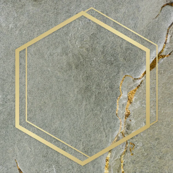 Hexágono Enmarcado Oro Sobre Una Textura Mármol — Foto de Stock