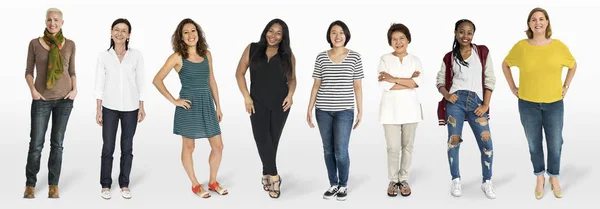 Alegre Diversas Mujeres Personaje Maquetas Conjunto —  Fotos de Stock