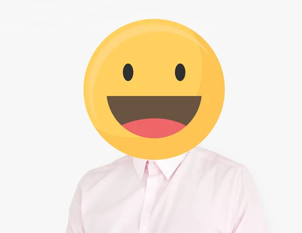 Smiley Gesicht Emoji Porträt Auf Einem Mann — Stockfoto