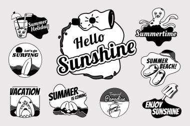 Tropikal yaz rozet koleksiyonu vektörel çizimler