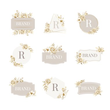 El çizimi çiçek rozeti vektörü ayarlandı