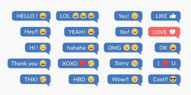 Konuşma baloncukları vektörü kümesindeki sosyal medya emojisi