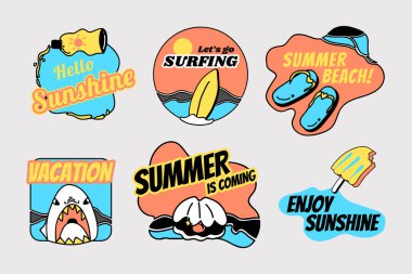 Tropikal yaz rozet koleksiyonu vektörel çizimler