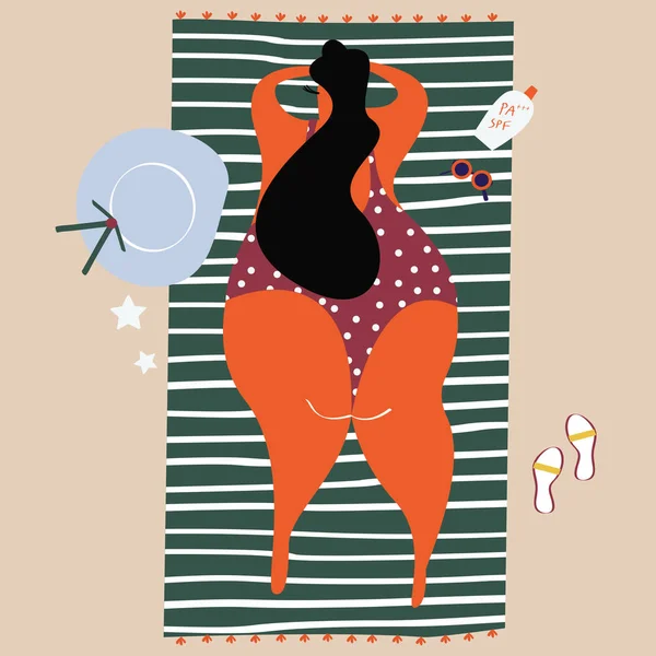 Mujer Bronceándose Vector Playa — Archivo Imágenes Vectoriales