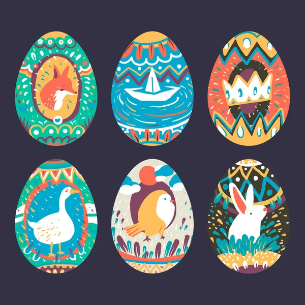 Festival Pascua Pintado Huevos Colección Vector — Archivo Imágenes Vectoriales