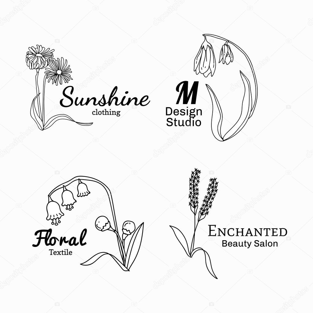 Floral feminine logo design set