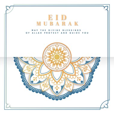 Beyaz ve mavi Eid Mubarak kartpostal vektör