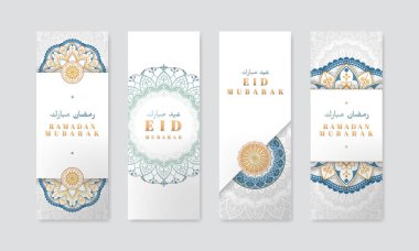 Beyaz ve gümüş Eid Mubarak vektör set afiş