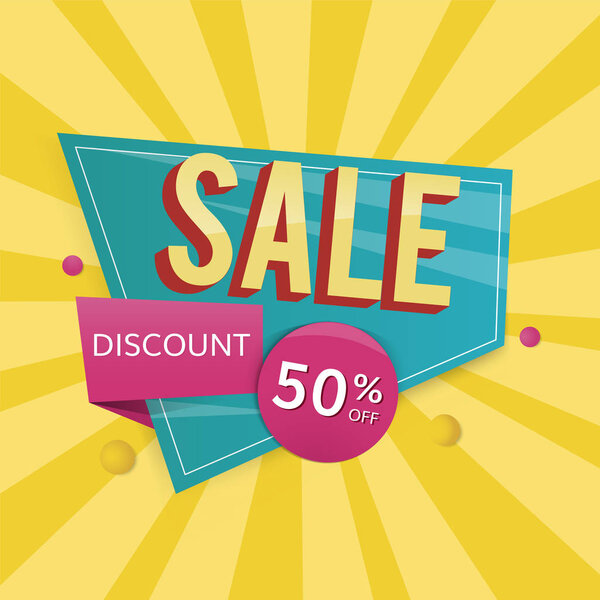 Colorful 50% off shop sale discount promotion badge vector