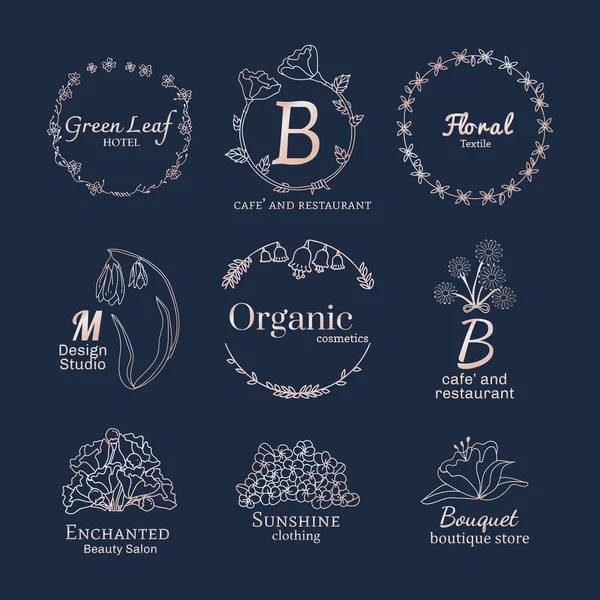 Ensemble Logo Floral Féminin Vecteur — Image vectorielle