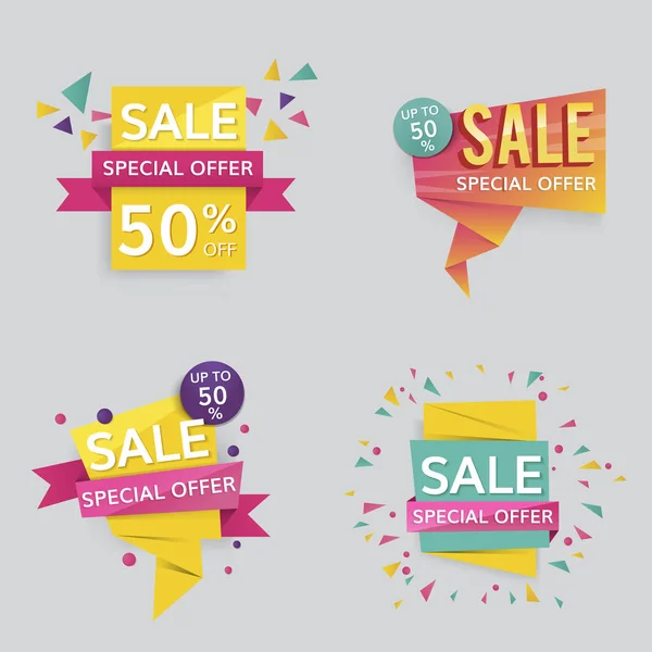 Boutique Vente Promotion Badges Publicitaires Ensemble Vectoriel — Image vectorielle