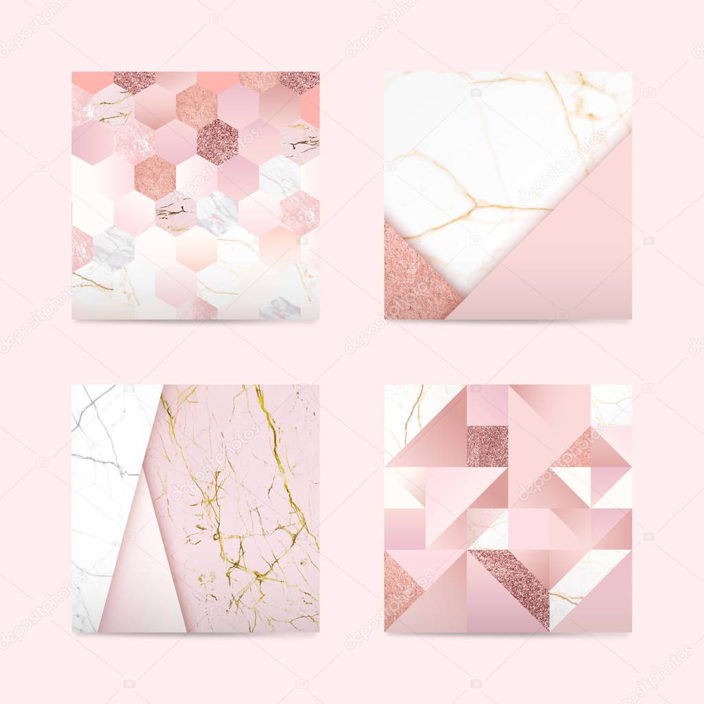 Pink feminine geometric background vectors set