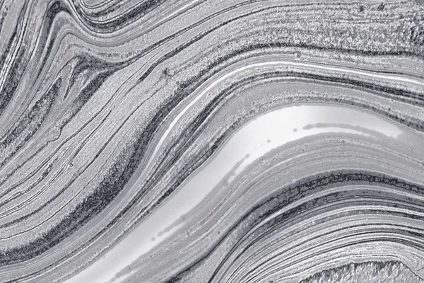 Srebrny Płyn Artystyczny Marbling Farby Teksturowane Tło — Zdjęcie stockowe