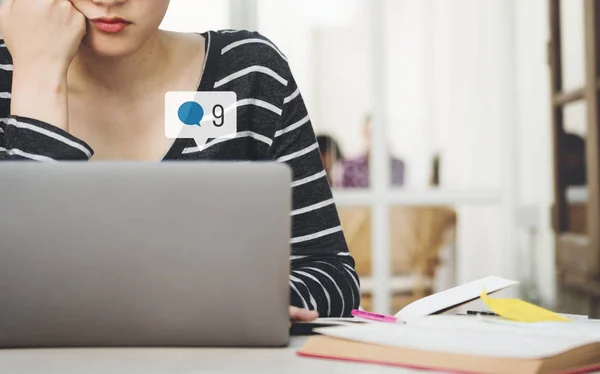 Woman Doing Using Social Media Her Laptop — Stock Photo, Image