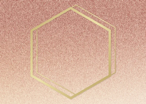 Gold hexagon frame on a rose gold background