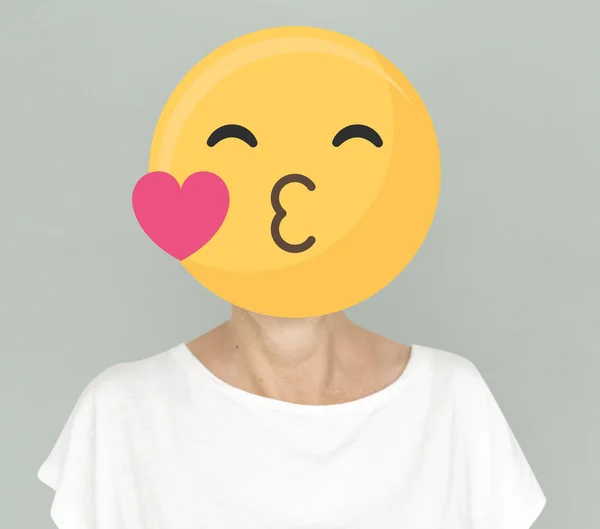 Zoenen Gezicht Emoji Portret Een Vrouw — Stockfoto