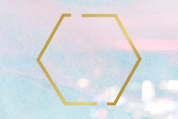 Gold Hexagon Frame Pastel Pink Blue Concrete Textured Background — Stock Photo, Image