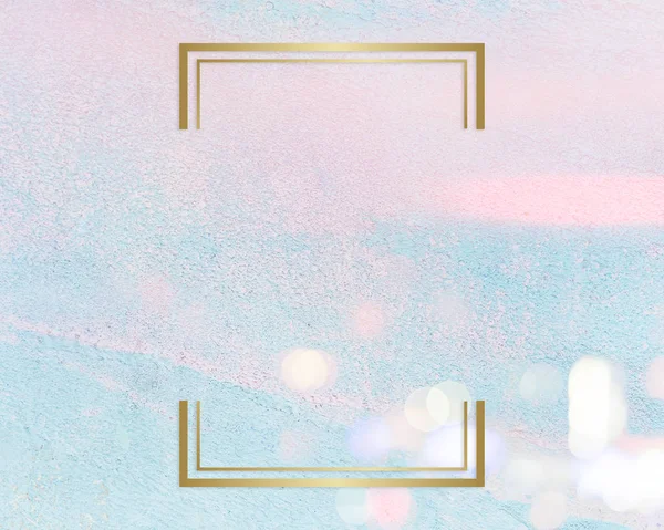 Cornice Rettangolare Oro Uno Sfondo Rosa Pastello Blu Cemento Strutturato — Foto Stock