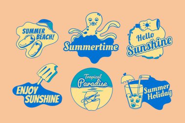 Tropikal yaz rozet koleksiyonu vektörel çizimler