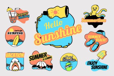 Tropikal yaz rozet koleksiyonu vektörel çizimler