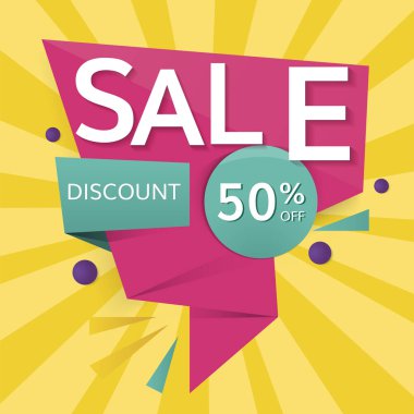 Renkli 50% indirim mağaza satışı promosyon rozet vektör