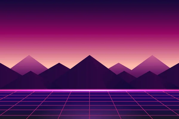 Retro Neon Landskap Bakgrund Vektor — Stock vektor