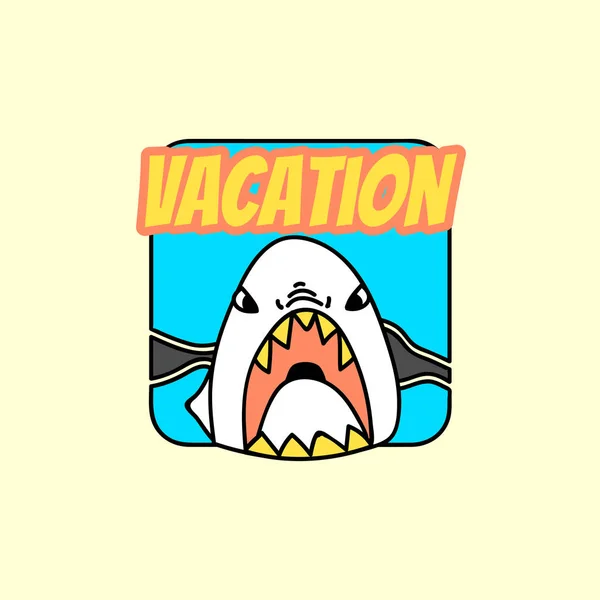 Tiburón Vacaciones Verano Insignia Vector — Vector de stock