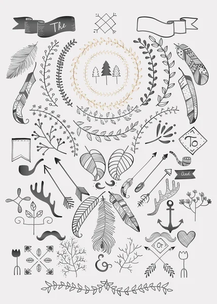 Handgetekende Boho Doodle Element Vectoren Collectie — Stockvector