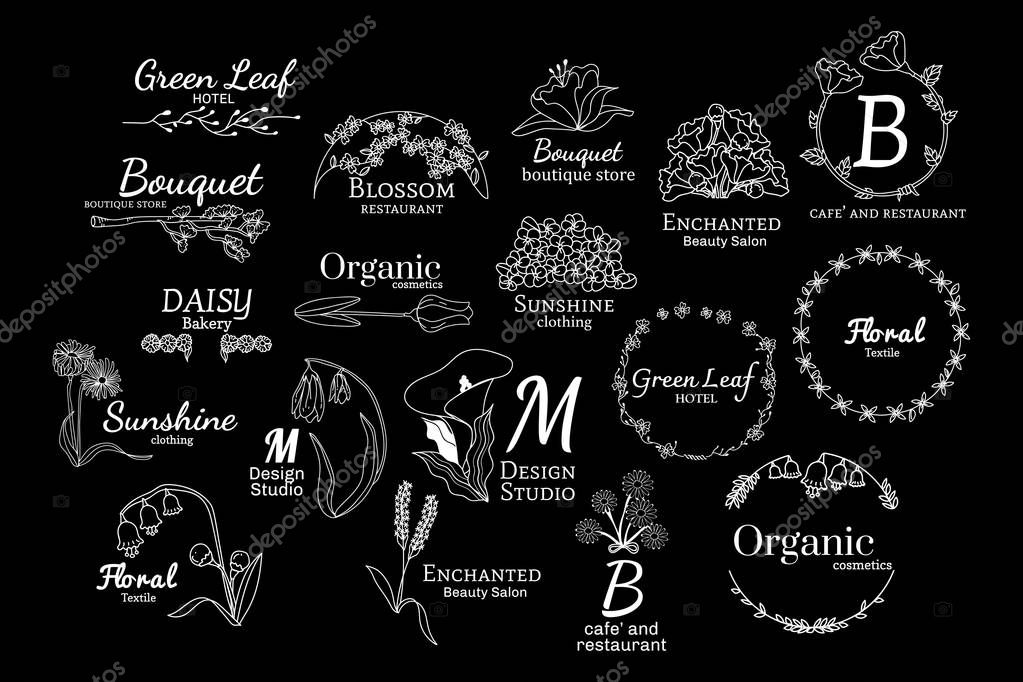 Floral feminine logo design set vector