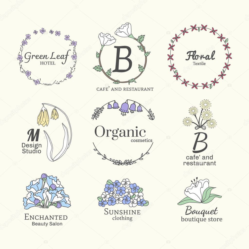 Floral feminine logo design set vector