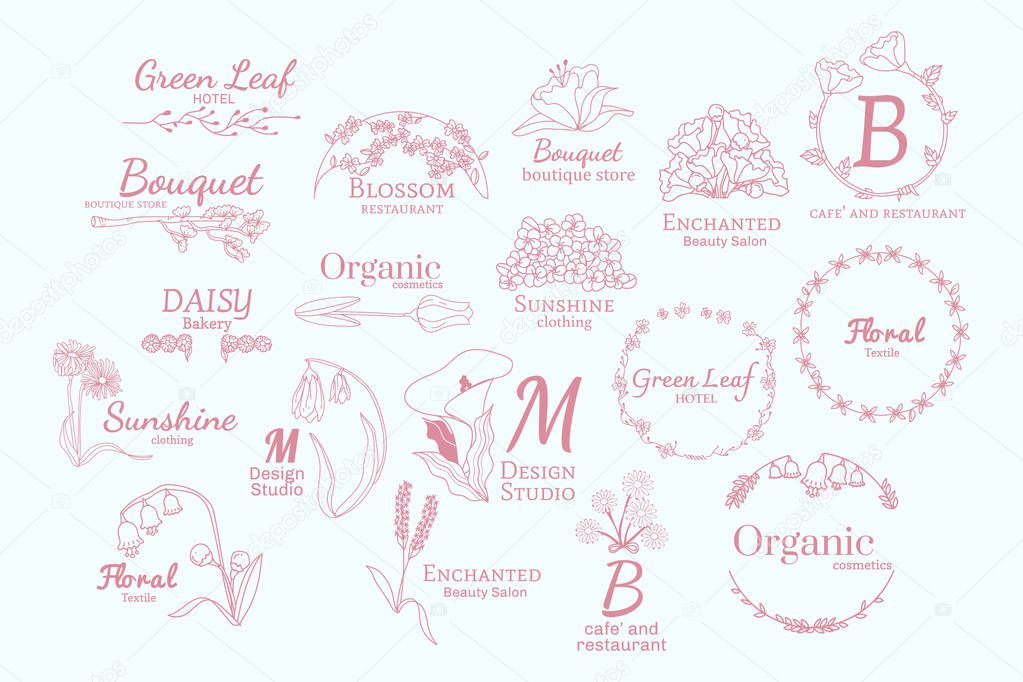 Floral feminine logo design set vector