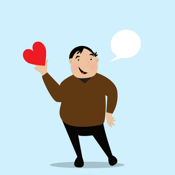 Fat man holds heart in his hand — Stock Vector
