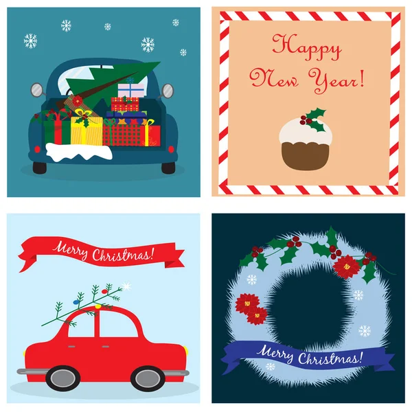 Christmas Collection Four Cards Eps — Stock Vector